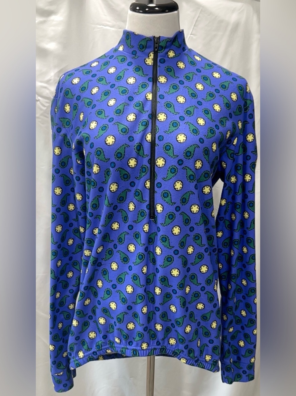 Urbanek Vintage 90s Blue Paisley Print Cycling Jersey Long Sleeve 1/4 Zip Size L